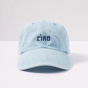 Clare V. Embroidered Light Denim Ciao Baseball Hat
